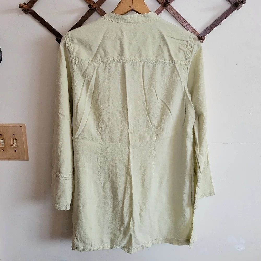 J. Jill Linen Cotton Long Sleeve Button Down Tunic Light Green M Medium